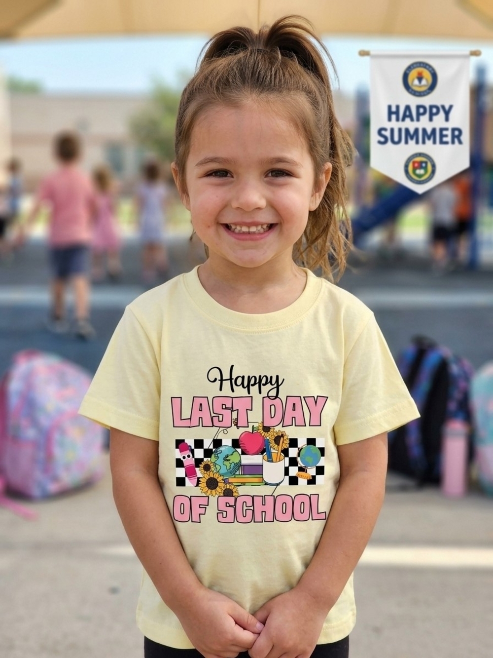 Kids' Pale Yellow "Happy Last Day of School" Graphic Tee